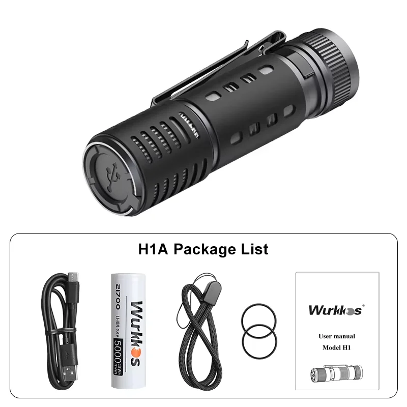 Carregador portátil Wurkkos H1A para lanternas e telefones celulares IP68 Banco de potência de liga de alumínio à prova d'água com clipe (não uma tocha)