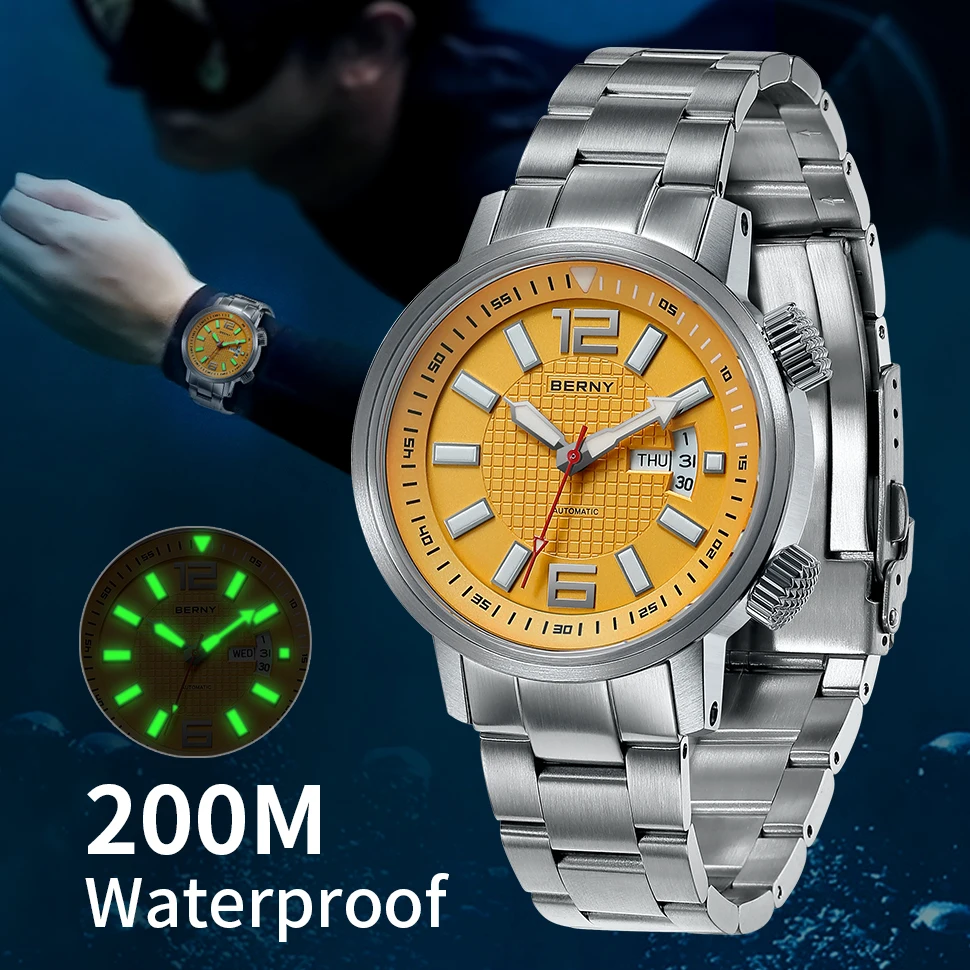 BERNY Automatic Watch Diving 20Bar Waterproof Super Luminous