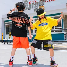 

Boys' hip hop dance suit children's hip hop trendy clothes girls' Jazz Dance Summer T-shirt Cowboy SHORTS performance clothes