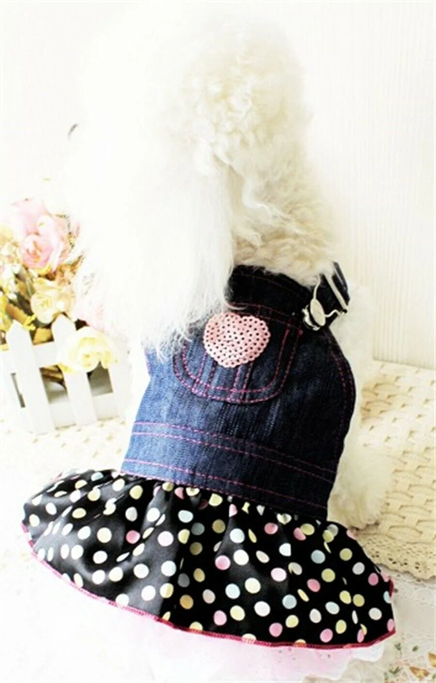 Dog Clothes Denim Dot Dog Dress Summer Wedding Skirt Spring