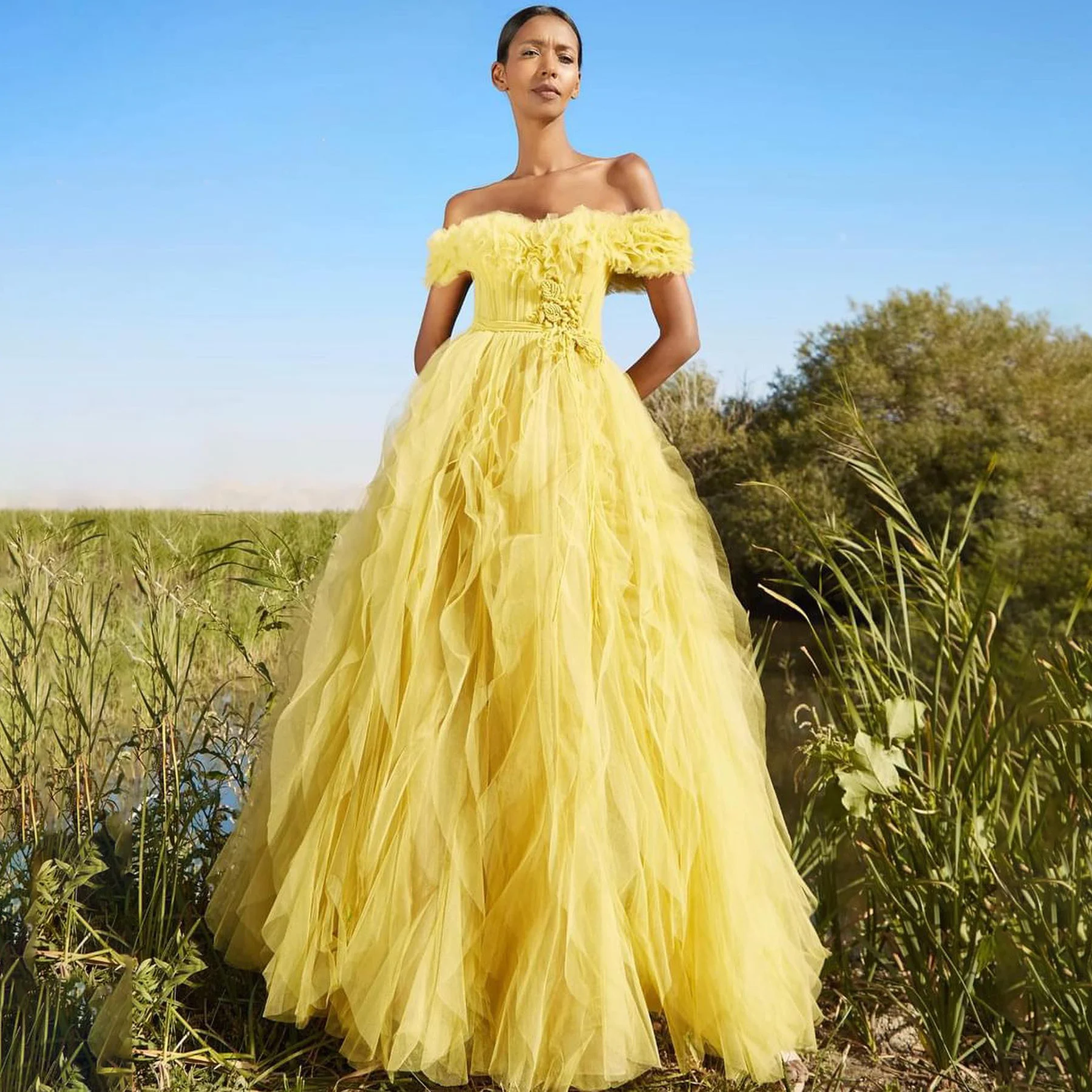

GIOIO Off Shoulder Korea Garden Wedding Dress Tiered Short Sleeves Formal 프롬드레스 Floor Length Elegant Prom Gown Party Women Bride