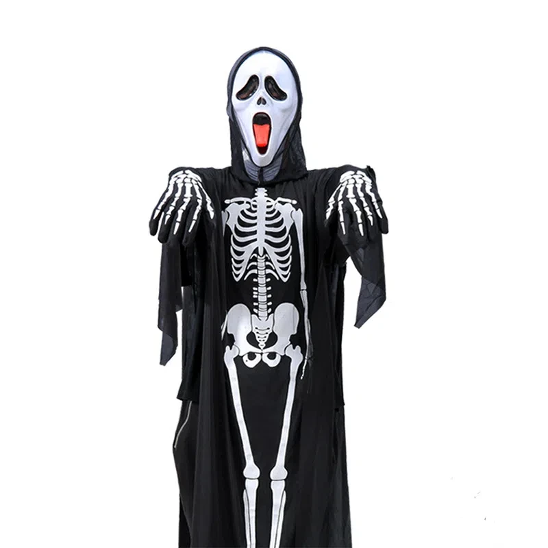 Halloween Costume Halloween Party Cosplay Children Adult Death Black Cloak Cloak Halloween Skull Skeleton Ball Costume Prop Set Holiday