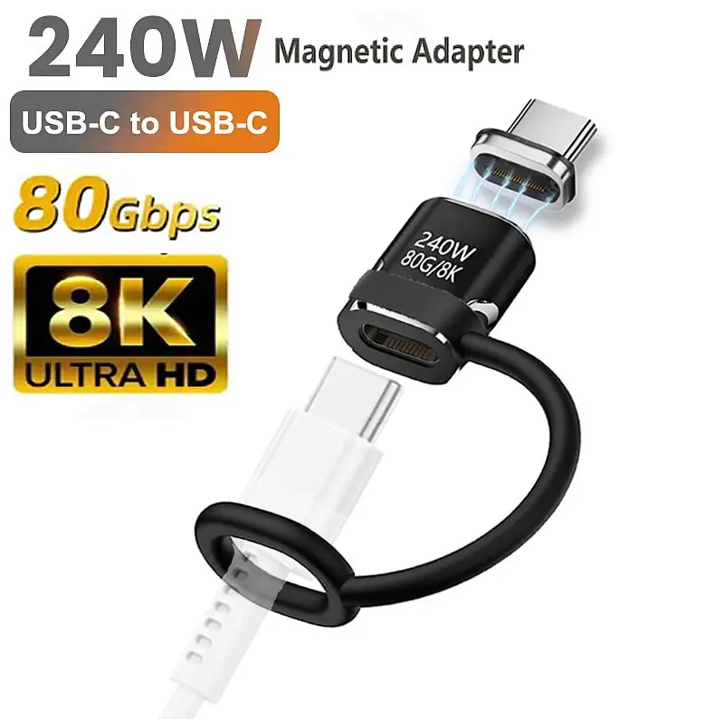 High-Speed Magnetic USB-C Adapter - 240W, 80Gbps Data Transfer, 8K Video & Fast Charging Compatibility