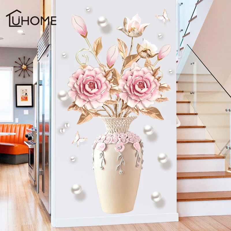 Creative Peony Flowers Vase Wall Sticker For Living Room Bedroom Decal
