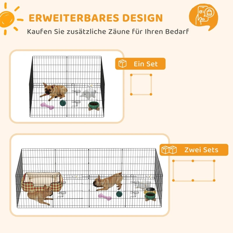 Haustier-Laufstall, Spielgehege für Welpen und kleine Hunde, mit Tür, geeignet für den Innen- und Außenbereich, 61 cm, schwarz – Detail 8