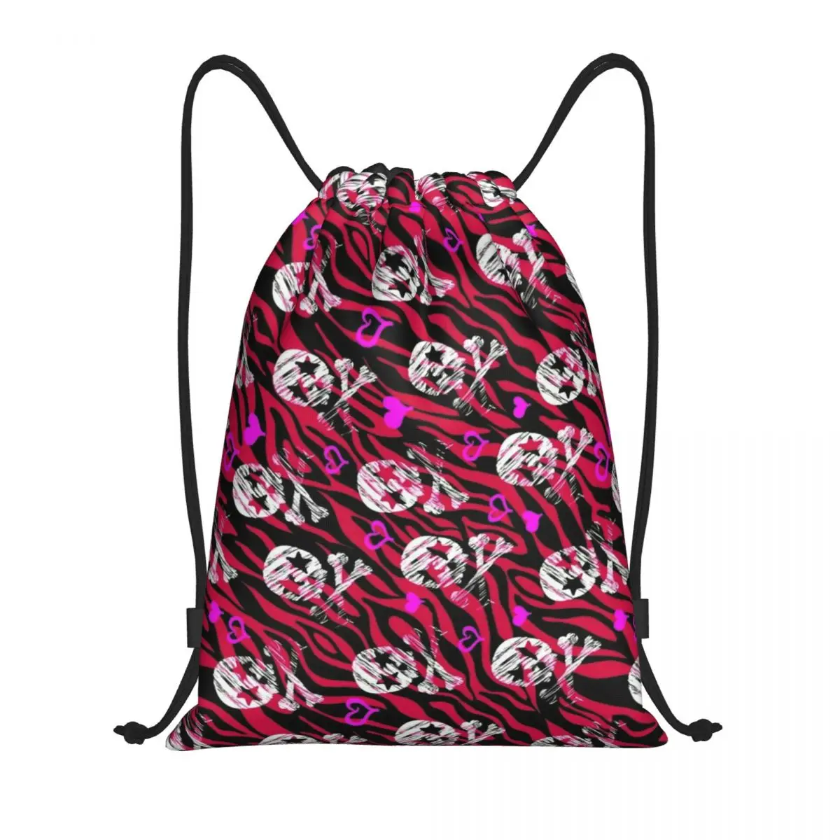 

Grunge Zebra Star Skull Print Drawstring Bags Women Men Foldable Sports Gym Sackpack Gothic Death Skeleton Training Backpacks