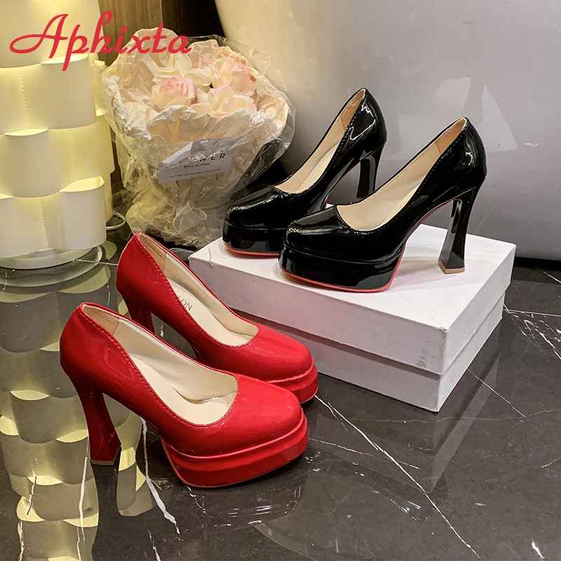 Aphixta Women Platform Pumps Party Disco Dance High Chunky High Heels Big Size 45 46 47 48 49 50