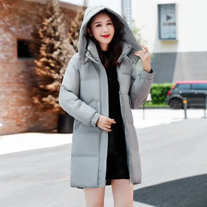 2023 New Women Down Cotton Coat Winter Jacket Female Mid Length Version Parkas Thick Warm Outwear Hooded Versatile Overcoat