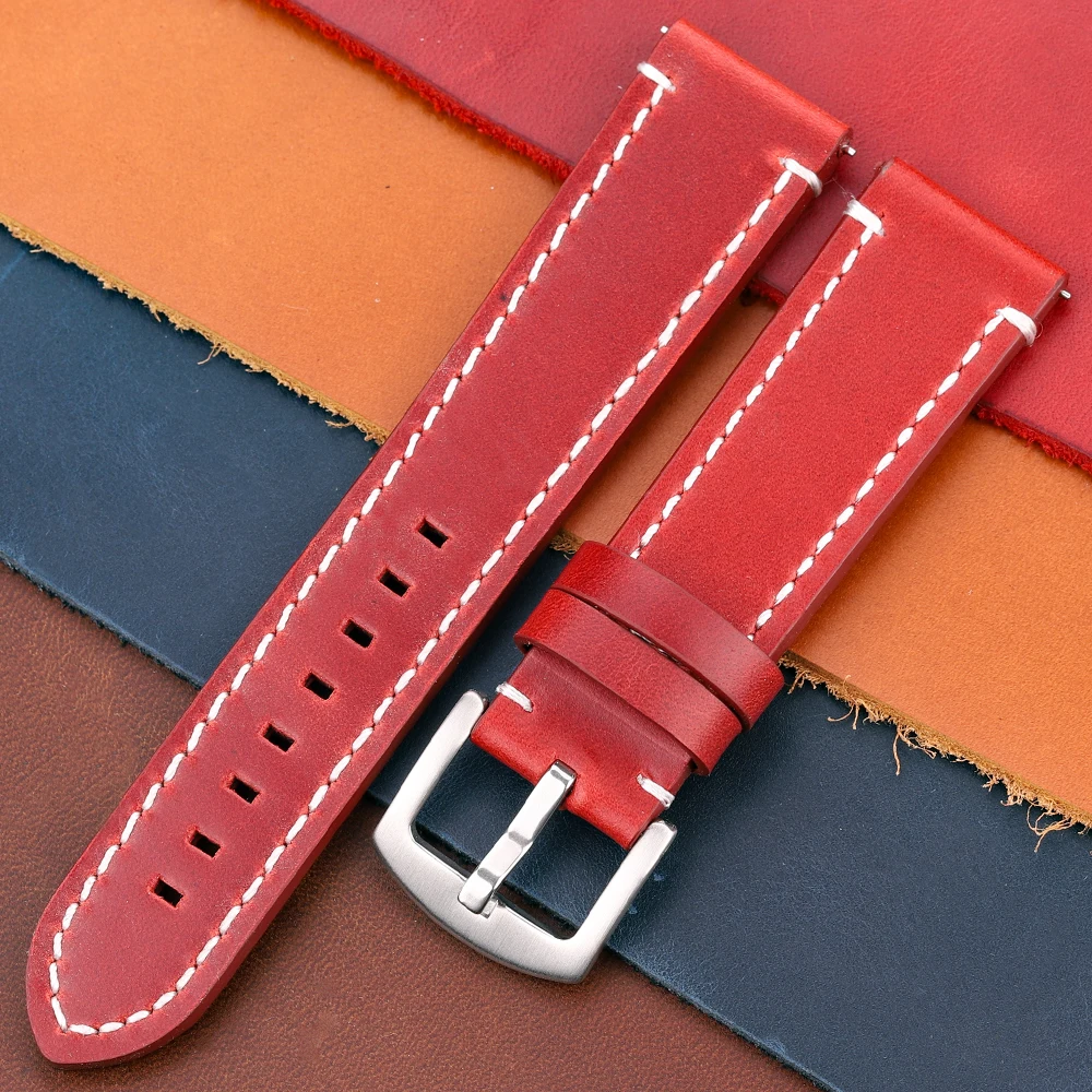 Vintage Genuine Leather Watch Band with Quick Release - Handmade Oil Wax Discoloration Casual Strap