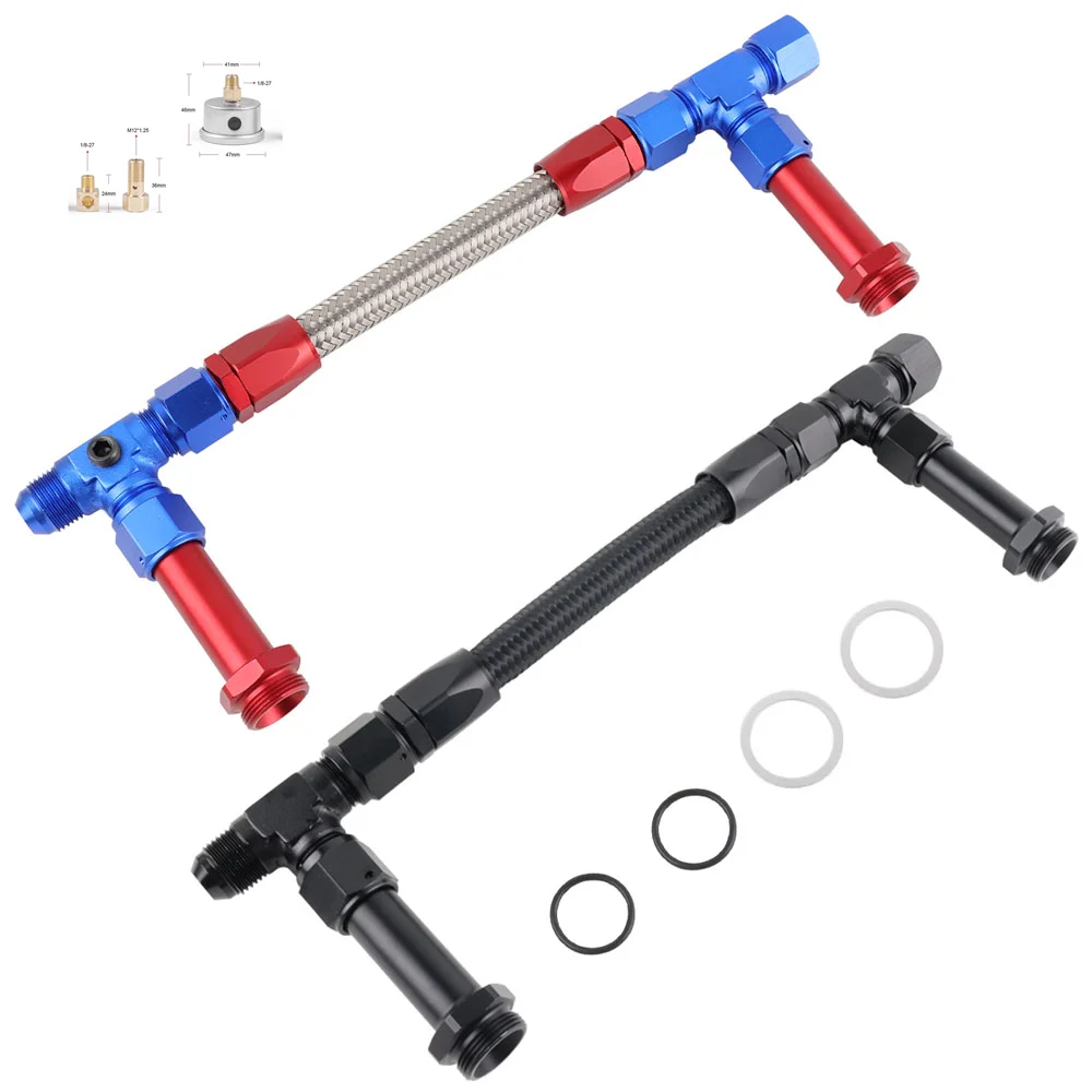 AN8DualFeedFuelLineKitwithPressureGaugeForHolley4150