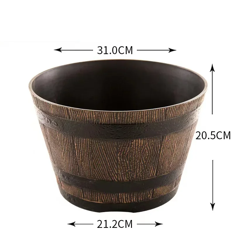 Rustic Wine Barrel-Inspired Plastic Planters for Indoor & Outdoor Gardens