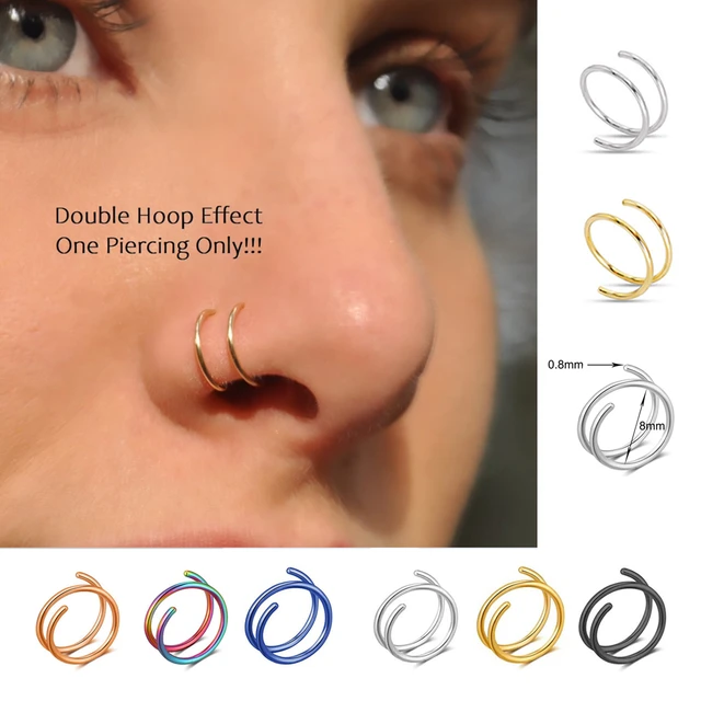 Double Hoop Nose Ring, Gold Nose Ring Hoop, Sterling Silver Nose Rings, Nose  Piercing, Nose Hoop for Single Piercing Helix Conch - Etsy