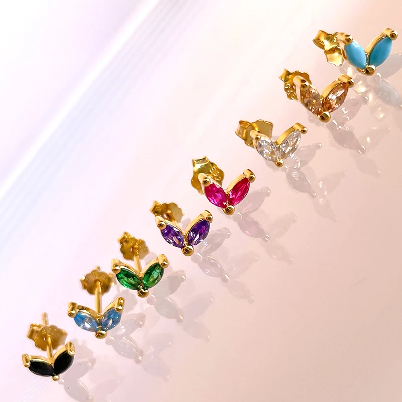 

925 Sterling Silver Ear Needle Simple Cute Colored Zircon Stud Earrings for Women Mini Crystal Zircon Gold Earring 2022 Jewelry