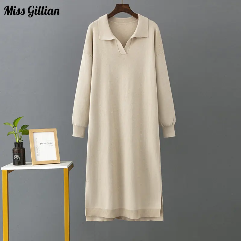 

Autumn Winter New Straight Long Sweater Dress Women Split Side Long V Neck Maxi Sweater Dress Female Basic Loose Knitted Dress