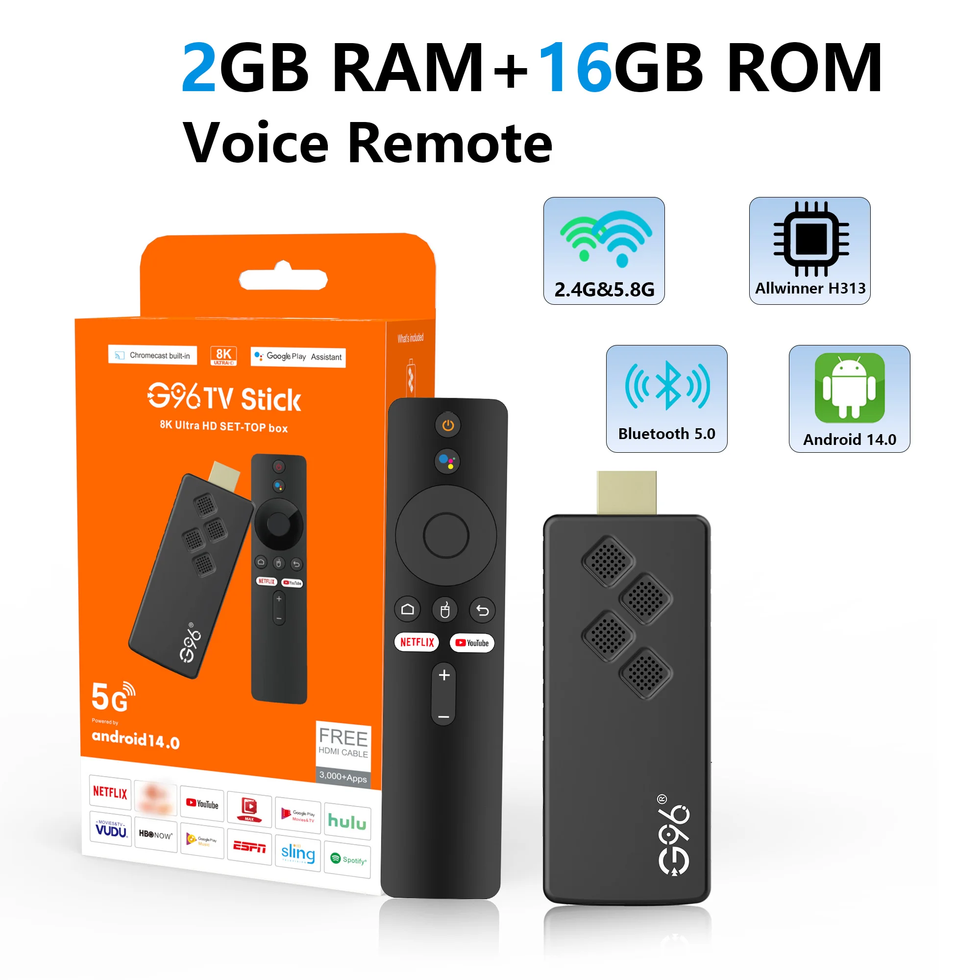 안드로이드 14 5V/2A TV 스틱 Mortal Q2 음성 리모컨 8K 4K 비디오 BT5.0 Wifi6 Netflix YouTube 빠른 스트리밍 VS Fire TV 스틱