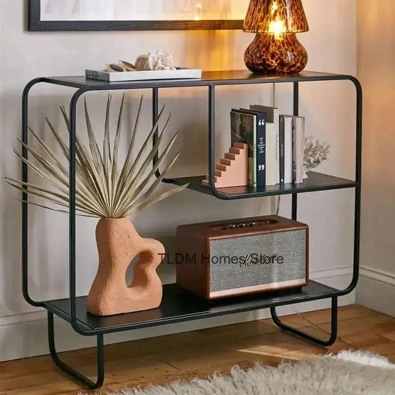 Creative Floor Bookcases Simple Iron Art Bookshelf Storage Organizer Nordic Living Room Furniture Home Sofa Display Side Cabinet