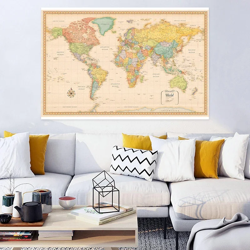 150x100cm Classic World Map Edition Non-woven Spray Map Backdrop Vintage Posters Painting Education Office School Supplies