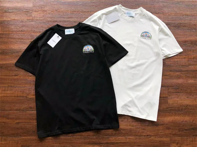 

2024 new Castle Architecture Casablanca T-Shirt Men Women Top Quality Casual T Shirt Tee Pure cotton trendy brand T-shirt