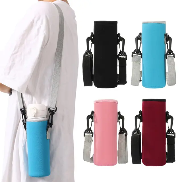Water Bottle Cover Bag Pouch With Strap Neoprene Water Pouch Holder Shoulder Strap Black Bottle Carrier Insulat Bag