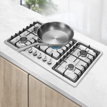 Stainless Steel Built-in Gas Stove 5 Burners Cast-iron Grates Rotary Switch for Homes, Hotels, Restaurants, and Motels 1