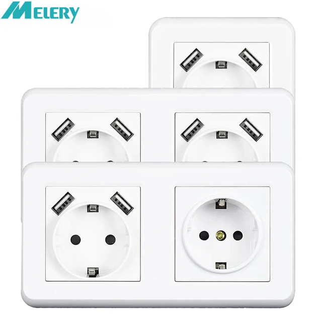 USB ซ็อกเก็ตผนัง1/2ปลั๊กเต้าเสียบสายไฟ16A ติดตั้ง EU สแควร์ Schuko สำหรับสมาร์ทโฟนแท็บเล็ต MP3สำนักงานห้องครัว 1