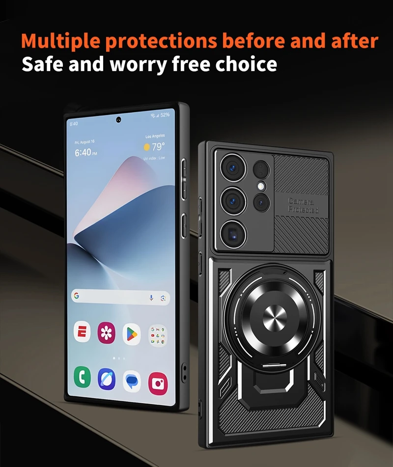 Enhanced Armor Shockproof Magnetic Ring Case with Wireless Charging Compatibility