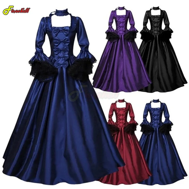 

Women Medieval Palace Court Princess Dress Elegant Ball Gown Square Collar Lace Renaissan Punk Halloween Cosplay Costume