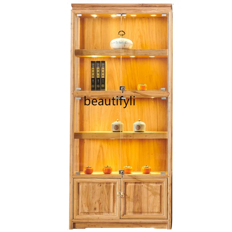 

Chinese Style Display Cabinet Made of Glass Antique Shelf Solid Wood Storage Rack Tea Book Wine Dispenser Showcase