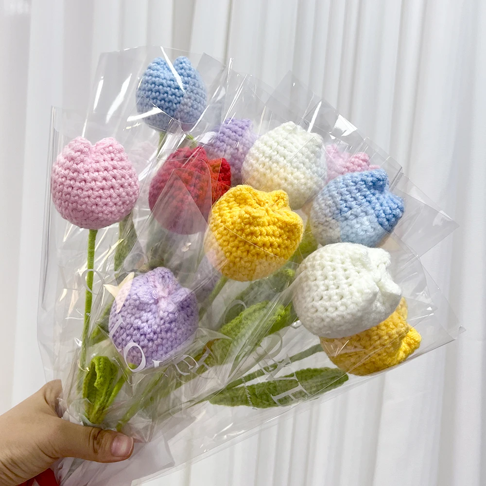  Omldggr 3Pcs Flower Decoration Handmade Crochet Tulip Flowers,  Completed Hand Woven Flowers Knitted Flower Crochet Flower for Car  Decoration Table Decoration, Home Decoration : Everything Else