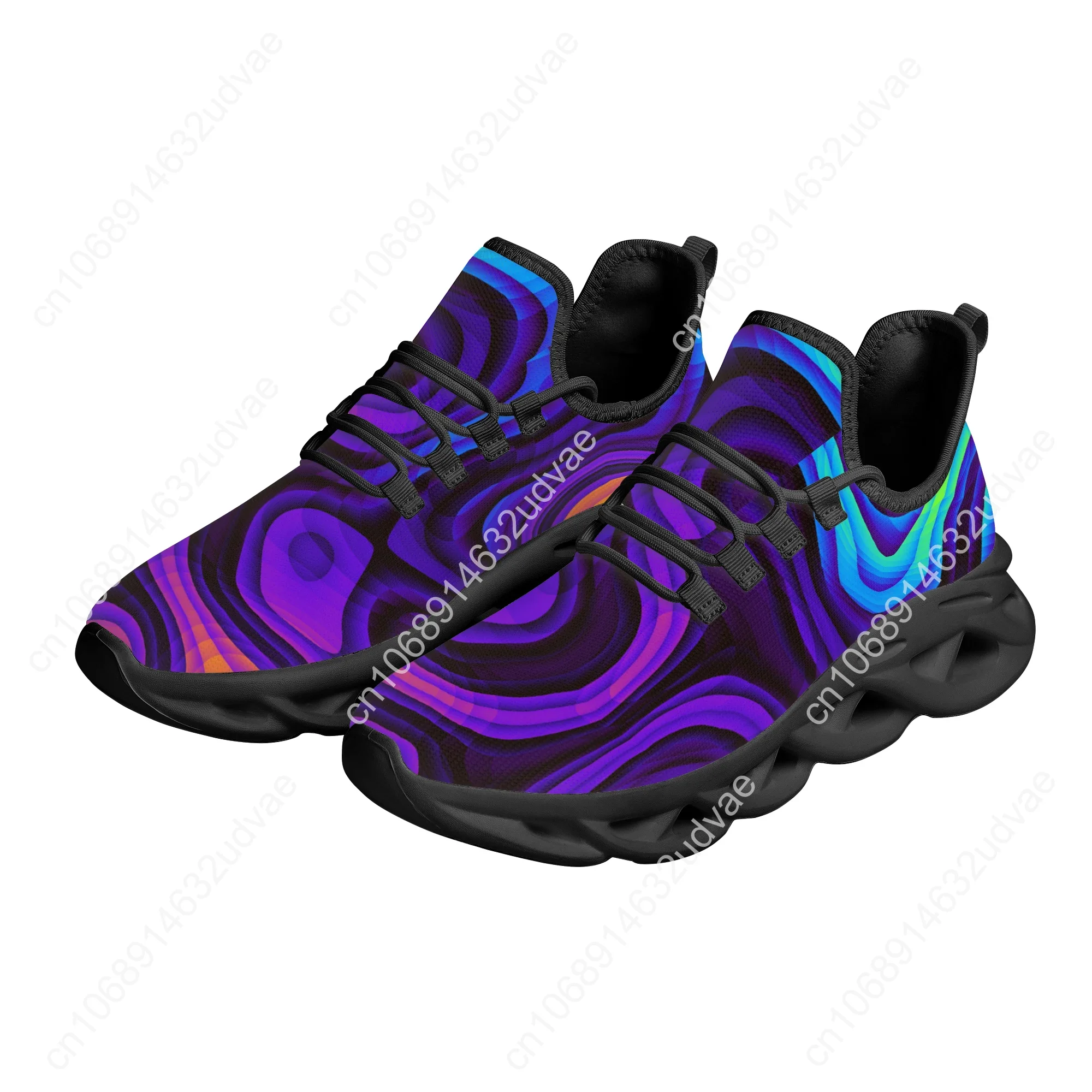 Fashion Black Psychedelic Kintted Breathable Men's Sneakers Light Lace Up Shoes Mesh Kintting Shoes Customized 3