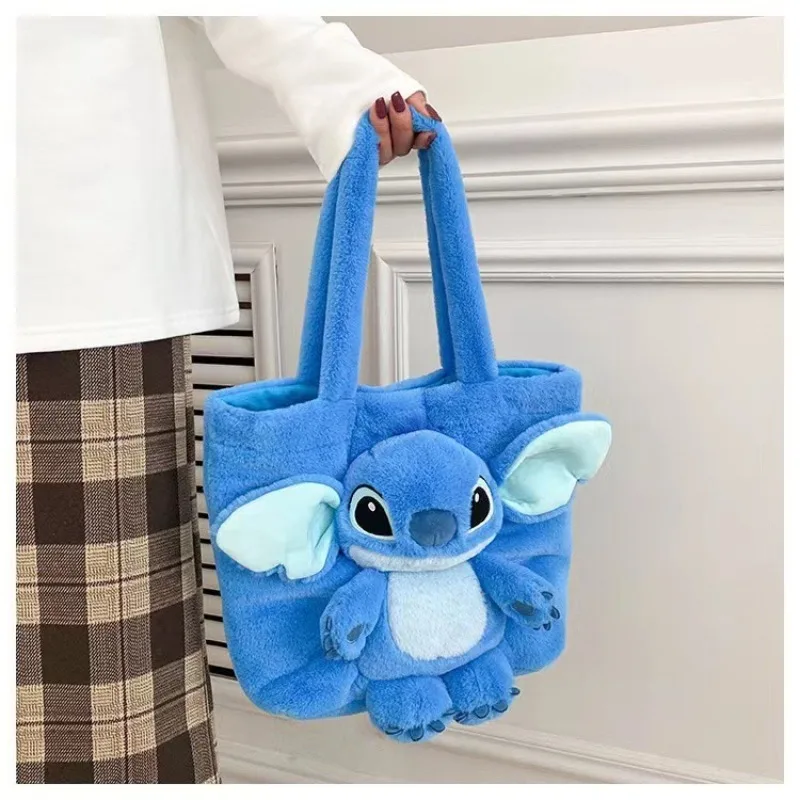 Disney 2023 New Cartoon Plush Doll Shoulder Bag Sweet and Cute Stitch Strawberry Bear Soft Cute Girls Handbag