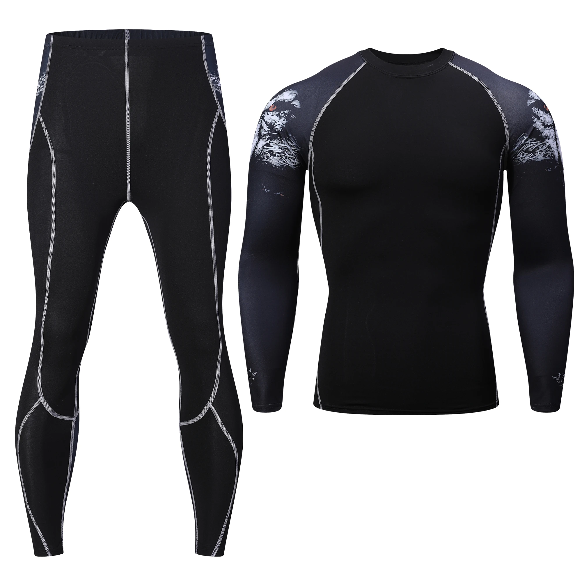 best long underwear Men's Suit Winter Thermal Underwear Sportswear Compression Tights Sports T-Shirt + Leggings Brand Sweat Fitness Wear under armour long johns