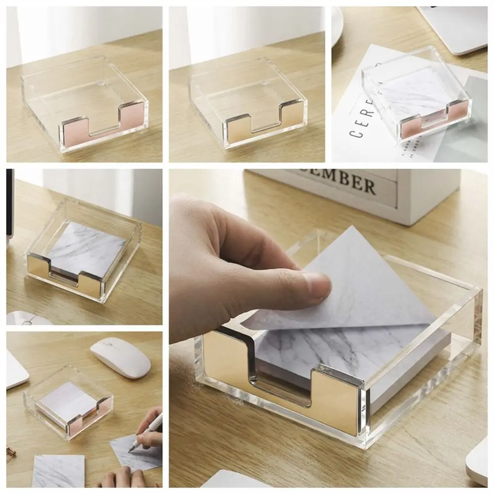 

Acrylic Sticky Notes Box School Supplies Clear Note Sheets Notepads Organizer Cube Rose Gold Memo Pad Holder Students