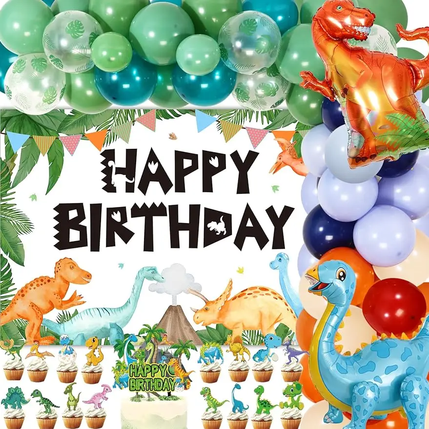 

SURPRISE-Dinosaur Theme Birthday Party Decoration Set, Green Dinosaur, Boys' Birthday Party Supplies