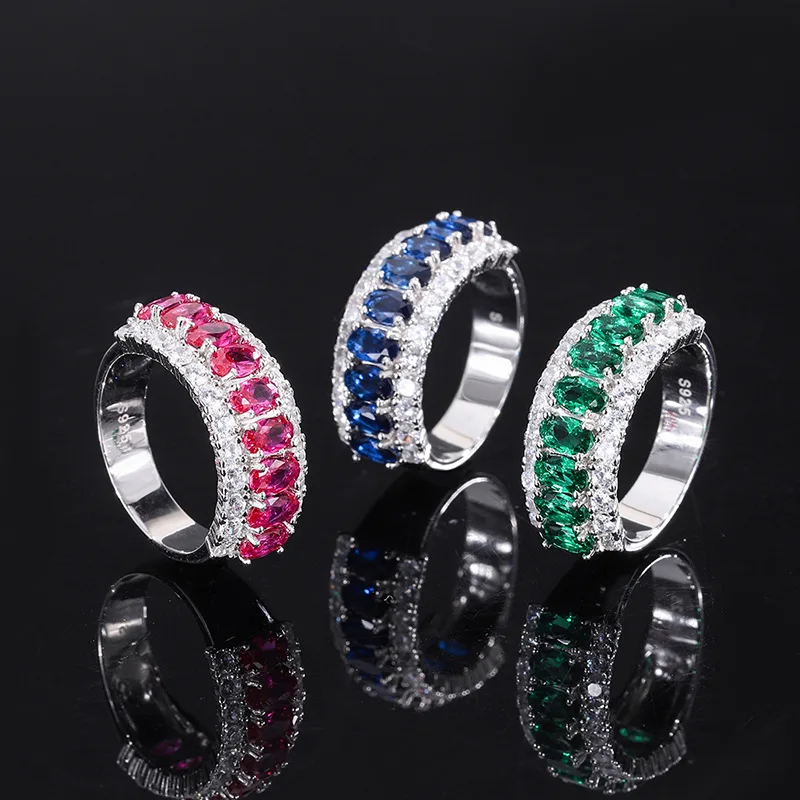 S925 All body Silver Fashion Colorful Treasure Geometric Fashion Retro Pairing Simple Style