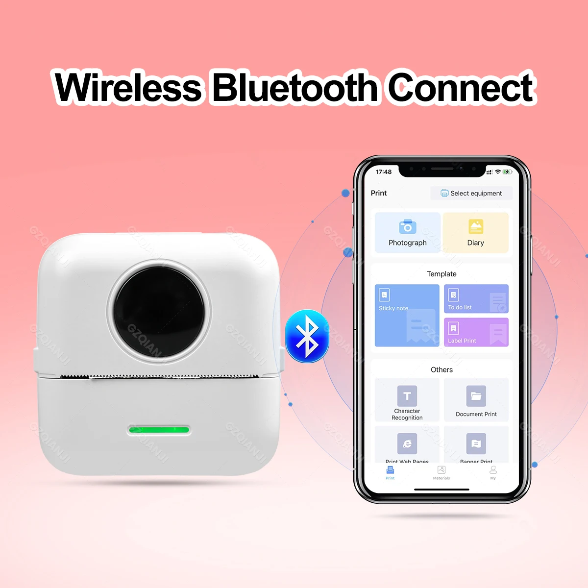 Mini Thermal Label Printer Smart Pocket Portable Photo Printer For Mobile Wireless Bluetooth Adhesive Sticker w/ Printing Paper