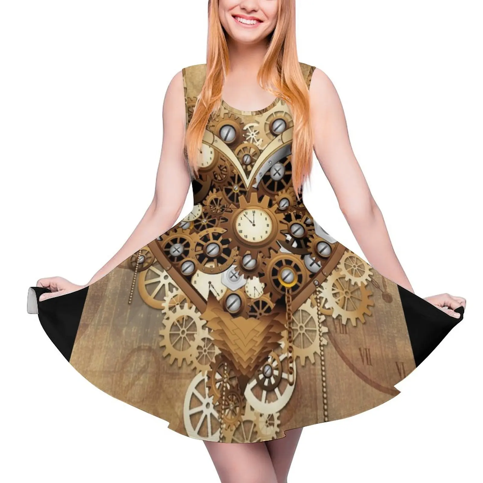 

Женское платье в стиле ретро, Длинное свободное платье в стиле стимпанк, без рукавов, с принтом сердечек