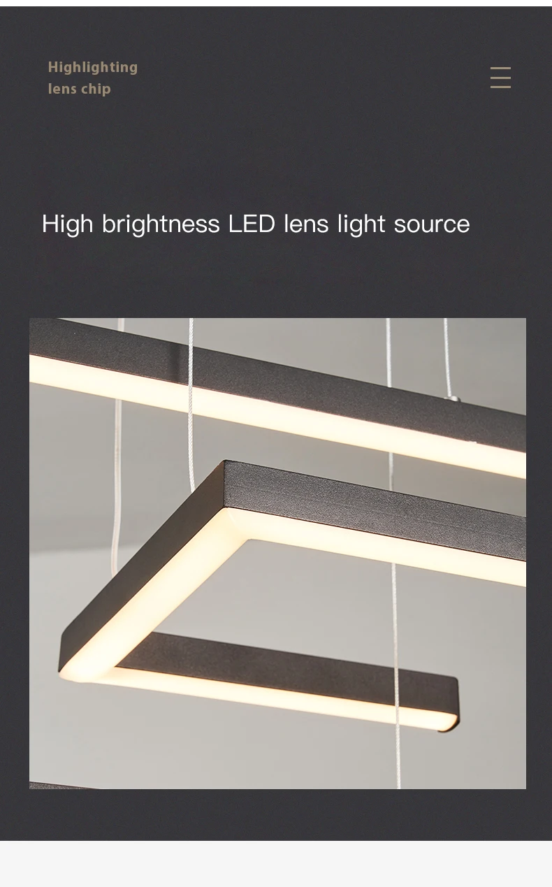 Description Picture 4 of itemModern Minimalism LED Pendant Lamp For Dining Room Kitchen Bar Living Room Bedroom Black Rectangle Dimmable Chandelier Lights