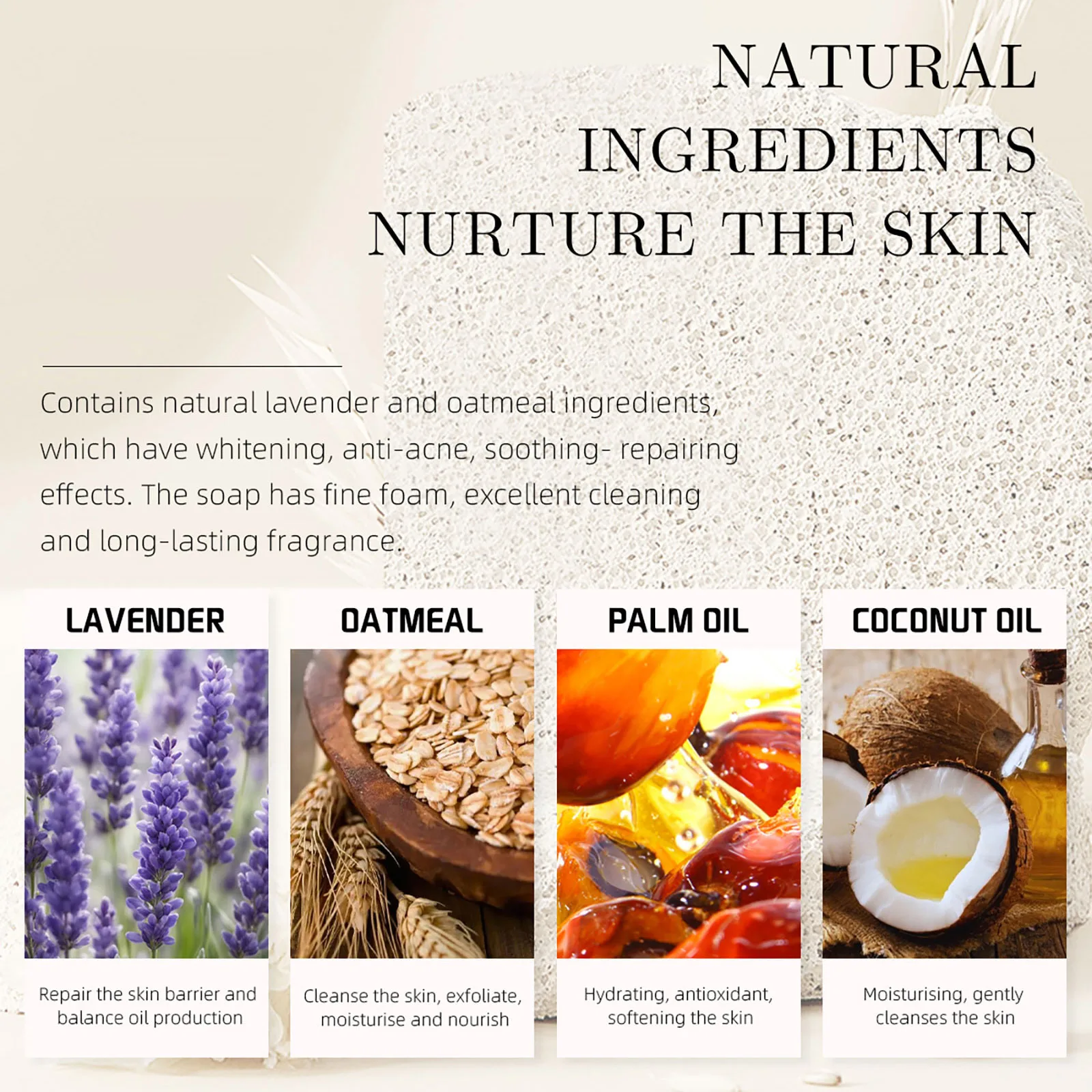 AILKE Lavender Oatmeal Whitening Soap Bar, Clean Skin, Anti Acne, Black Spots, With Coconut Oil, For All Skin Types, 200g