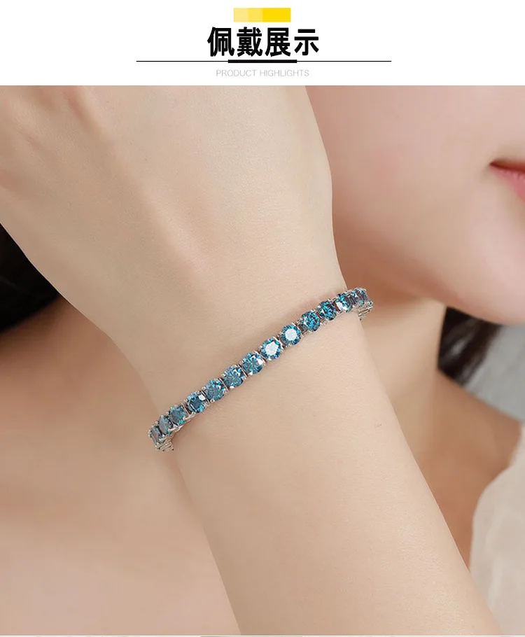 Royal Blue Moissanite Bracelet Wrist Highlights Platinum – Vexaro