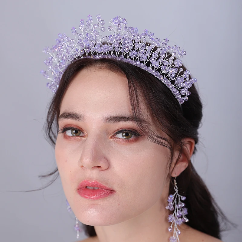 Trendy Red Crystal Bridal Crown Wedding Hair Accessories Woemn Headdress Party Jewelry Bride Headpiece Tiara Bridal Headwear hair accessories bridal hair accessories crown headband bridal jewelry set