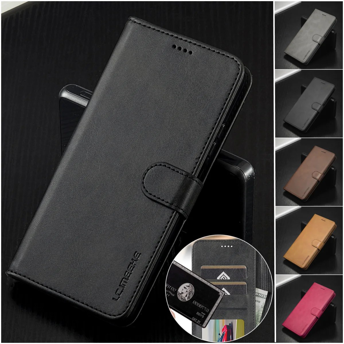 Custodia Portafoglio in Pelle PU Compatibile con Doogee V20 Pro, Cover con Chiusura Magnetica, Tasche per Carte e Funzione Stand (Nero