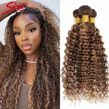 Highlight P4/27 Jerry Curly Human Hair Weave Bundles Water Wave Honey Blonde Bundles Peruvian Raw Hair Bundles Human Hair 1
