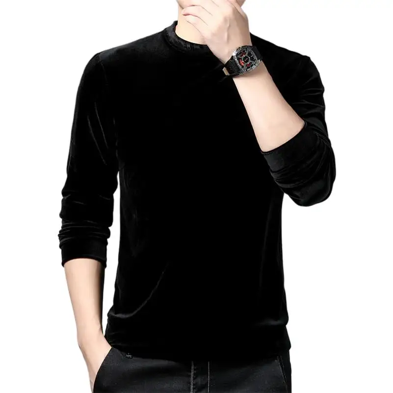 

England Style New Men's Velvet O-Neck Tees Long-sleeved Solid Velvet T-shirts Tops 2024 Plus Size Bottoming Shirts M-8XL