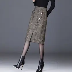 2023 Women's New Autumn Winter Fashion Plaid Woolen Skirts Female Long High Waist Skirts Ladies Slim Casual Warm Skirts Q614