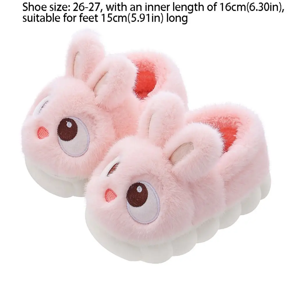 Flat Sole Comfortable Warm Rabbit Slippers Faux Fur Fluffy Children's Slippers Big Eyed Waterproof Winter Slippers Indoor Home