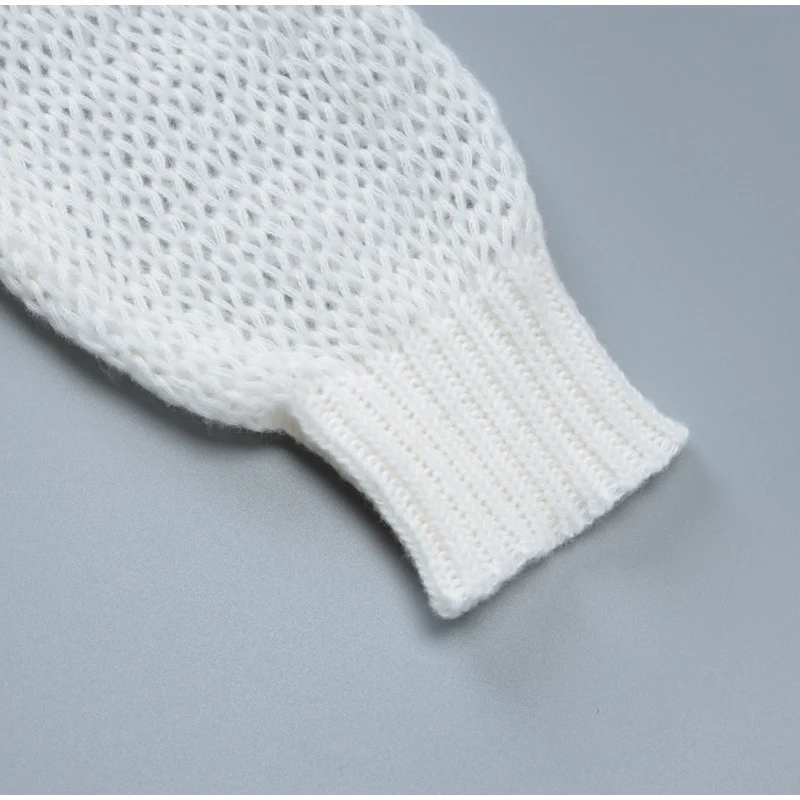 Casual Knitted Hollow Out O-neck Sweaters Women Loose Solid Long Sleeve Pullover Sweater Female Autumn Chic Elegant Street Tops