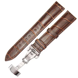 Premium Genuine Top Grain Leather Watch Band with Deployment Clasp, Universal Size 18 - 24mm - 21mm (Brown)