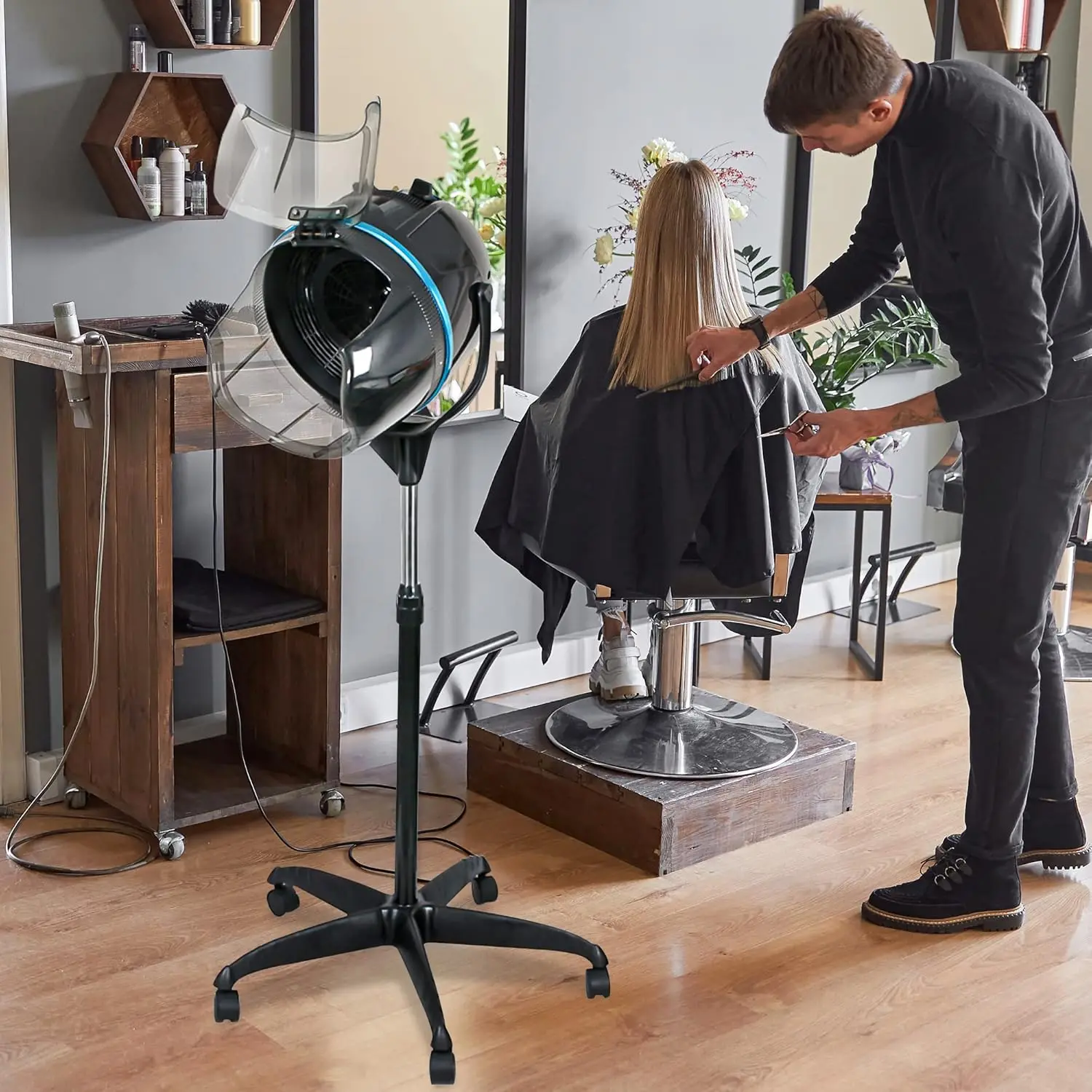 Microdermabrasion Professional Hooded Floor Hair Dryer Adjustable Bonnet Hair Dryer Stand Up with Timer and Rolling Wheels for B 2