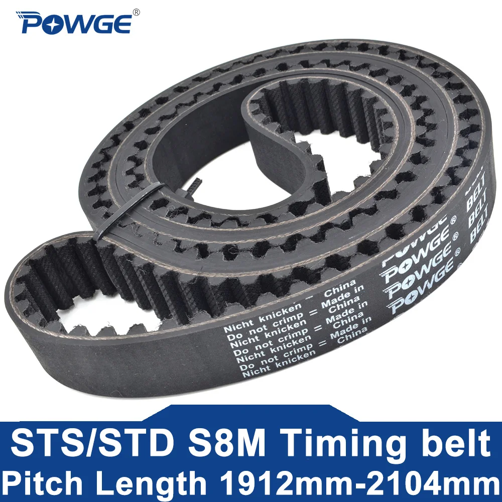 

POWGE STD S8M Timing belt Lp=1912 1920 1928 1936 1944 1952 1960 2000 2016 2024 2032 2040 2048 2056 2080 2104 Width 15-85 Rubber